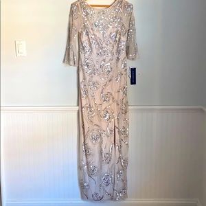 NWT Aidan Mattox Champagne Beaded Gown 4